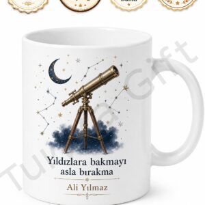 Teleskop Temalı Kişiye Özel Baskılı Kupa Bardak Astronomi Hediye