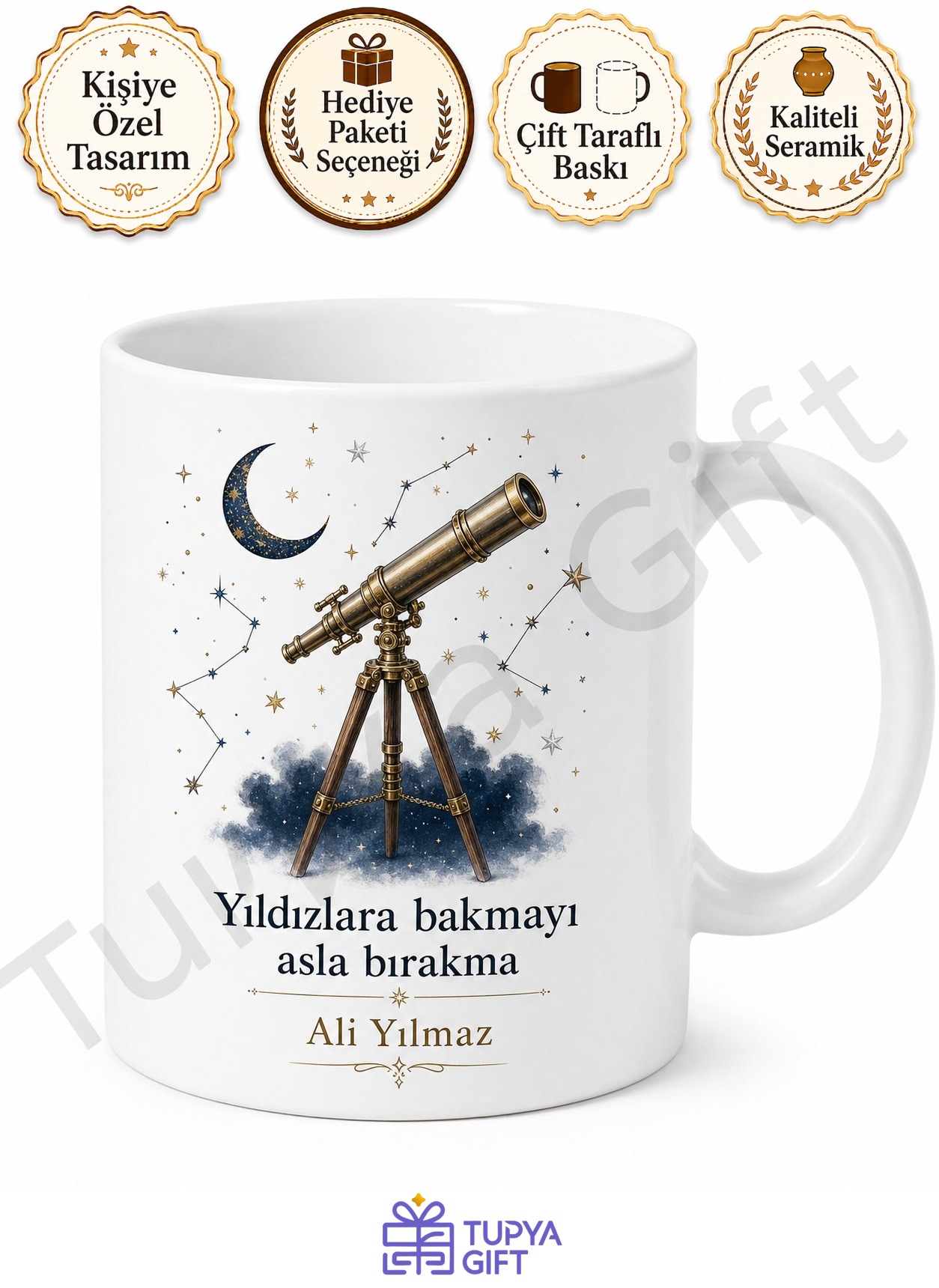 Teleskop Temalı Kişiye Özel Baskılı Kupa Bardak Astronomi Hediye