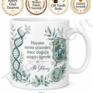 Biyologa Hediye İsme Özel Baskılı Kupa Bardak Biyoloji Hediyesi