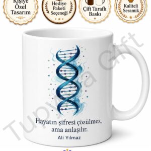 DNA Temalı Biyolog Hediyesi Özel Tasarım Baskılı Porselen Kupa Bardak