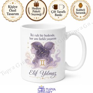 İkizler Burcu Temalı Baskılı Kupa Bardak Hediye Astroloji Burç Kupası