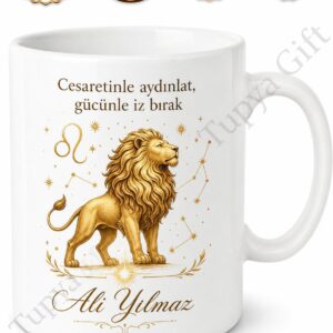 Aslan Burcu Temalı Baskılı Kupa Bardak Astroloji Hediye