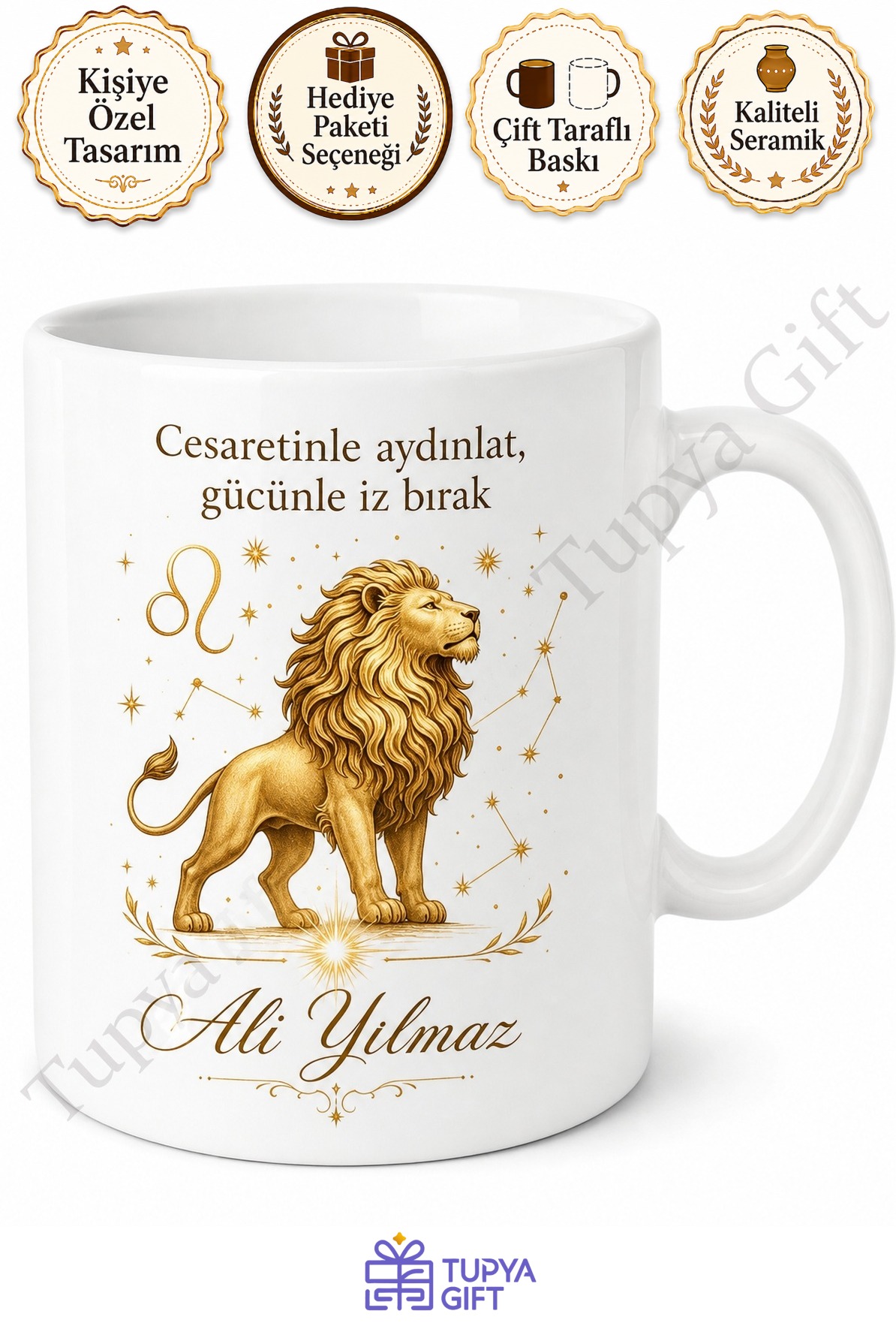 Aslan Burcu Temalı Baskılı Kupa Bardak Astroloji Hediye