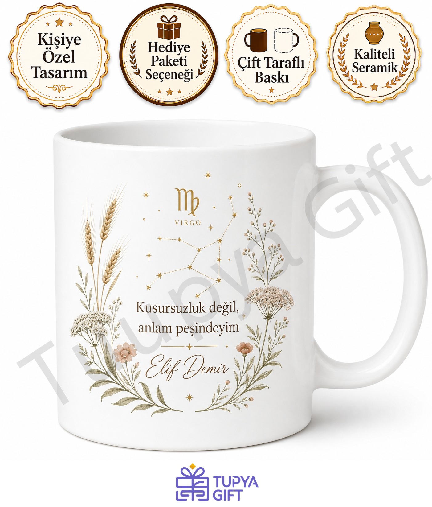 Başak Burcu Temalı Kişiye Özel Baskılı Kupa Bardak Astroloji Hediye