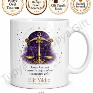 Terazi Burcu Temalı Baskılı Kupa Bardak Hediye Astroloji Burç Kupası