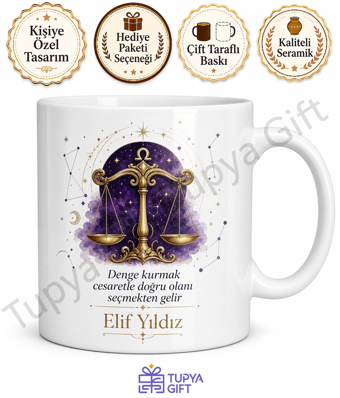 Terazi Burcu Temalı Baskılı Kupa Bardak Hediye Astroloji Burç Kupası