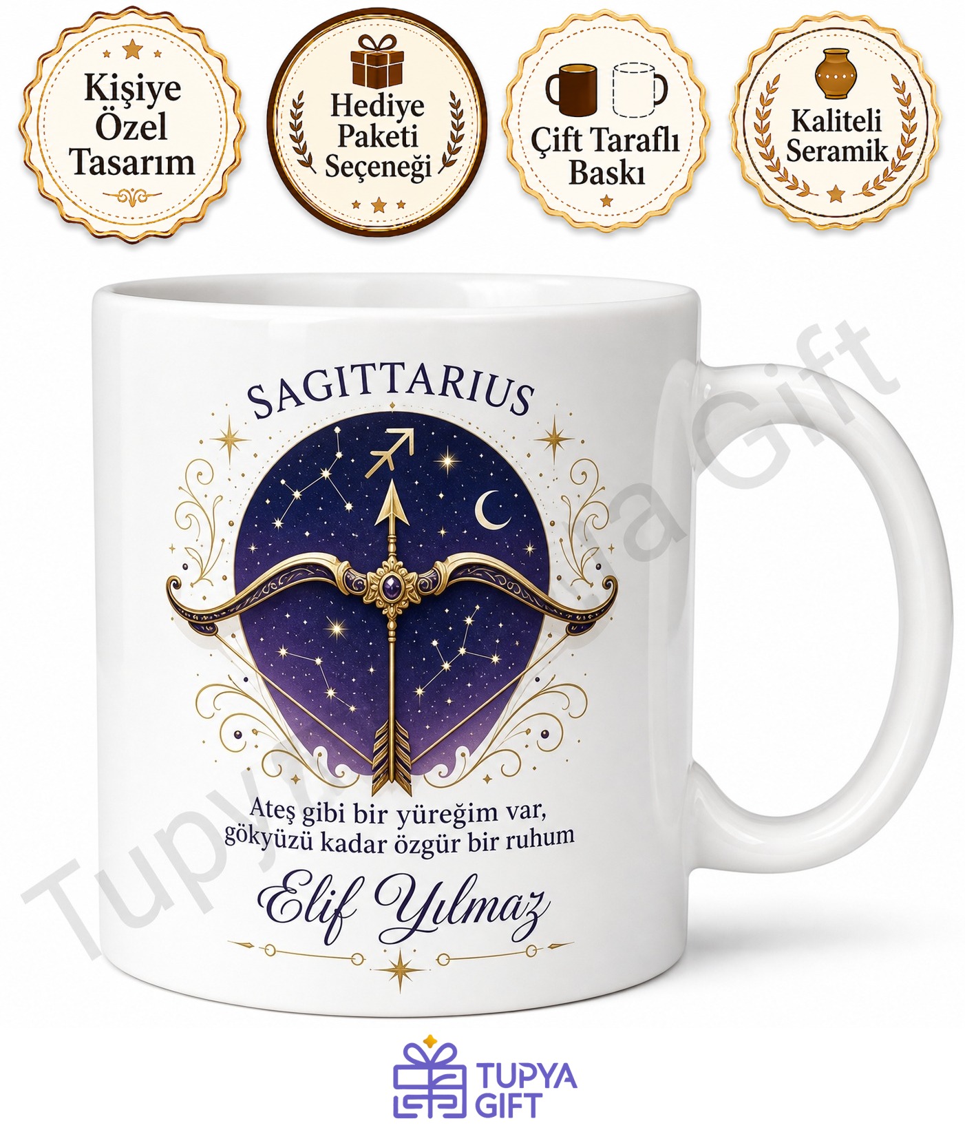 Yay Burcu Temalı Baskılı Kupa Bardak Astroloji Hediye Porselen Mug