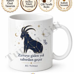 Oğlak Burcu Temalı Kişiye Özel Baskılı Kupa Bardak Astroloji Hediye