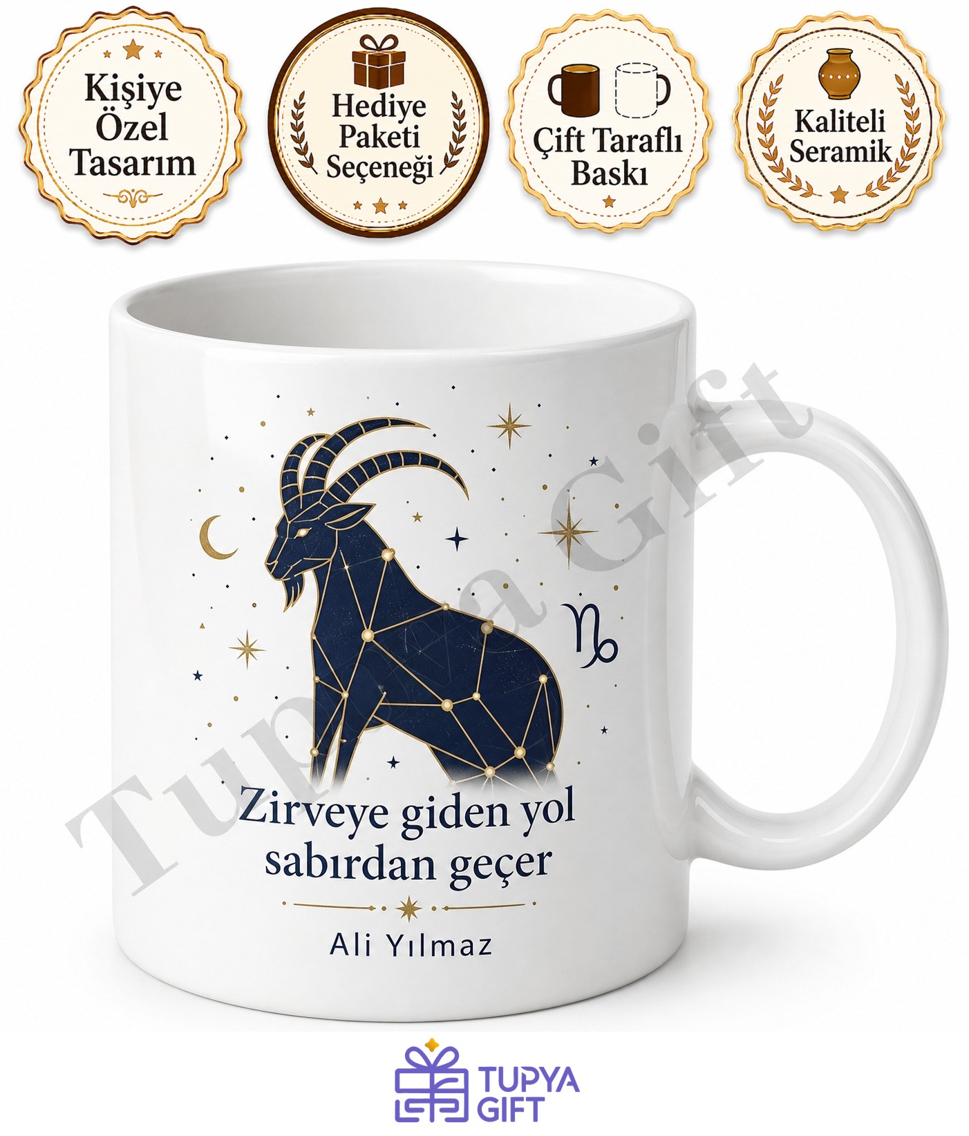 Oğlak Burcu Temalı Kişiye Özel Baskılı Kupa Bardak Astroloji Hediye