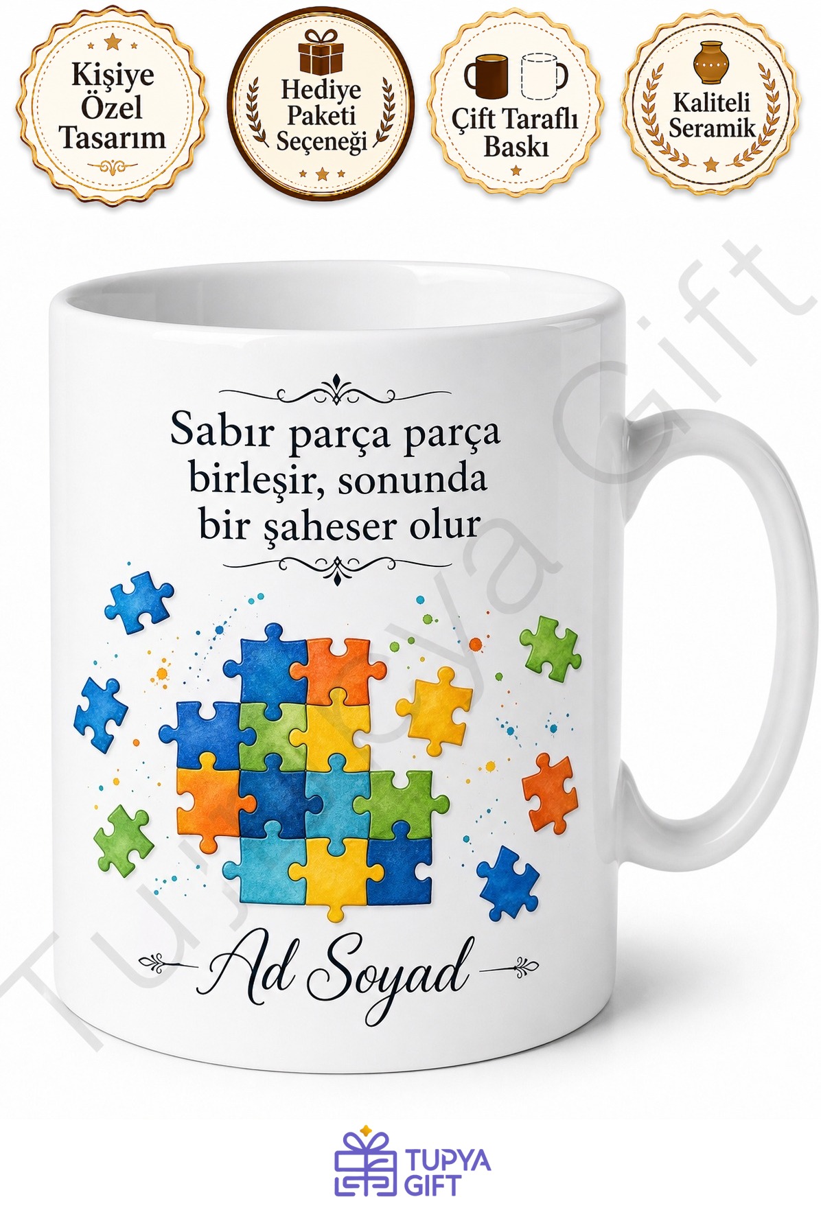 Puzzle Sever İçin Kişiye Özel Baskılı Kupa Bardak Hediye