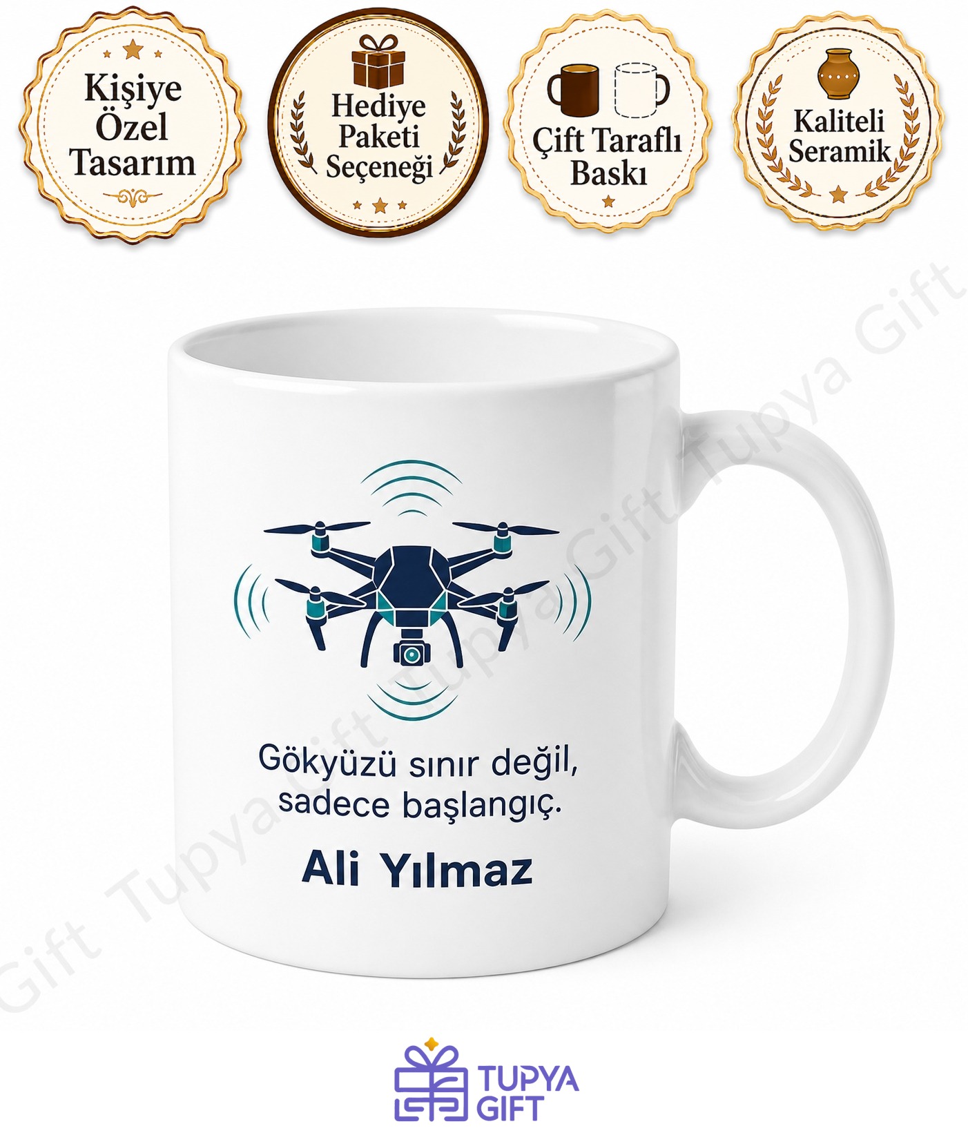 Drone Pilotu Hediyesi Kişiye Özel Baskılı Kupa Bardak Drone Severler İçin