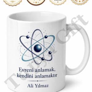 Atom Temalı Bilim Sever Hediyesi Baskılı Kupa Bardak Bilim İnsanı Hediye