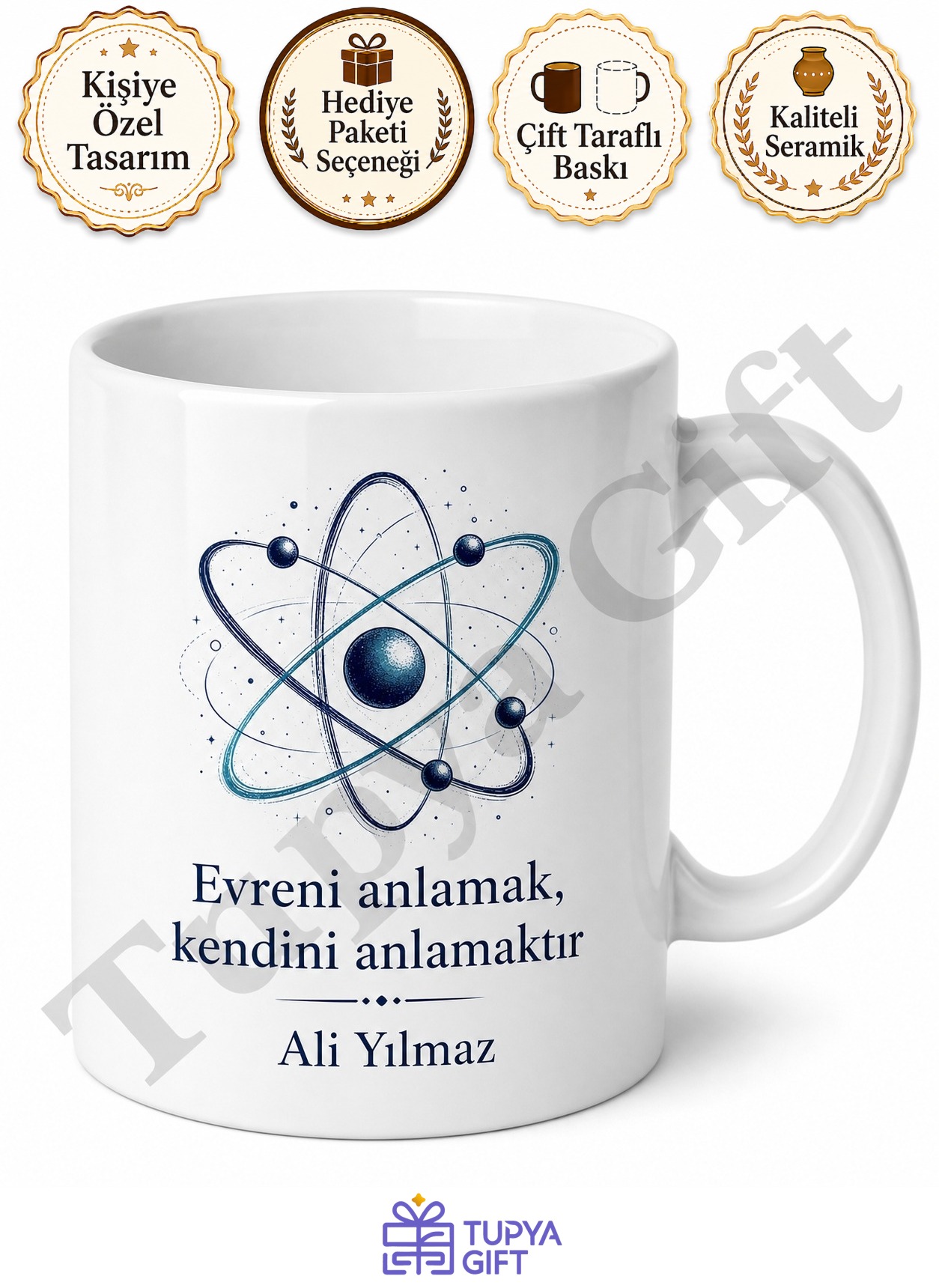 Atom Temalı Bilim Sever Hediyesi Baskılı Kupa Bardak Bilim İnsanı Hediye