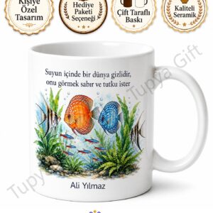 Akvaryum Hobisi Temalı Baskılı Kupa Bardak Balık Severler İçin Hediye