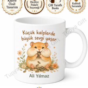 Hamster Sever Temalı Baskılı Kupa Bardak Hediye Porselen Mug