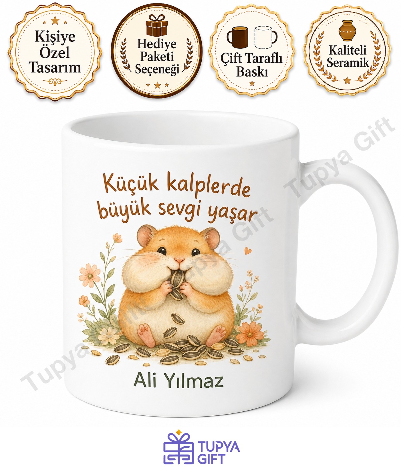 Hamster Sever Temalı Baskılı Kupa Bardak Hediye Porselen Mug