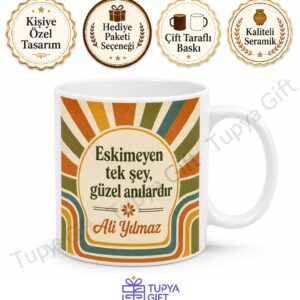 Retro Tasarım Baskılı Kupa Bardak Hediye Nostaljik Desen Porselen Mug