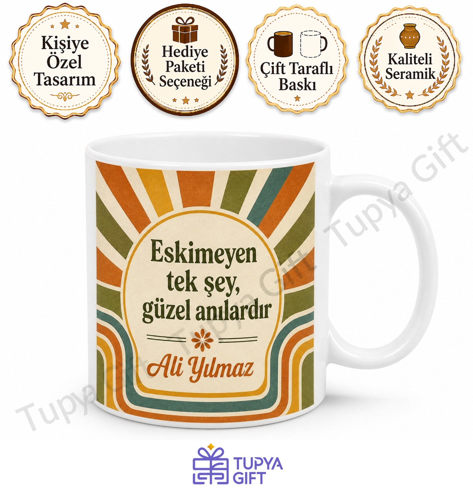 Retro Tasarım Baskılı Kupa Bardak Hediye Nostaljik Desen Porselen Mug