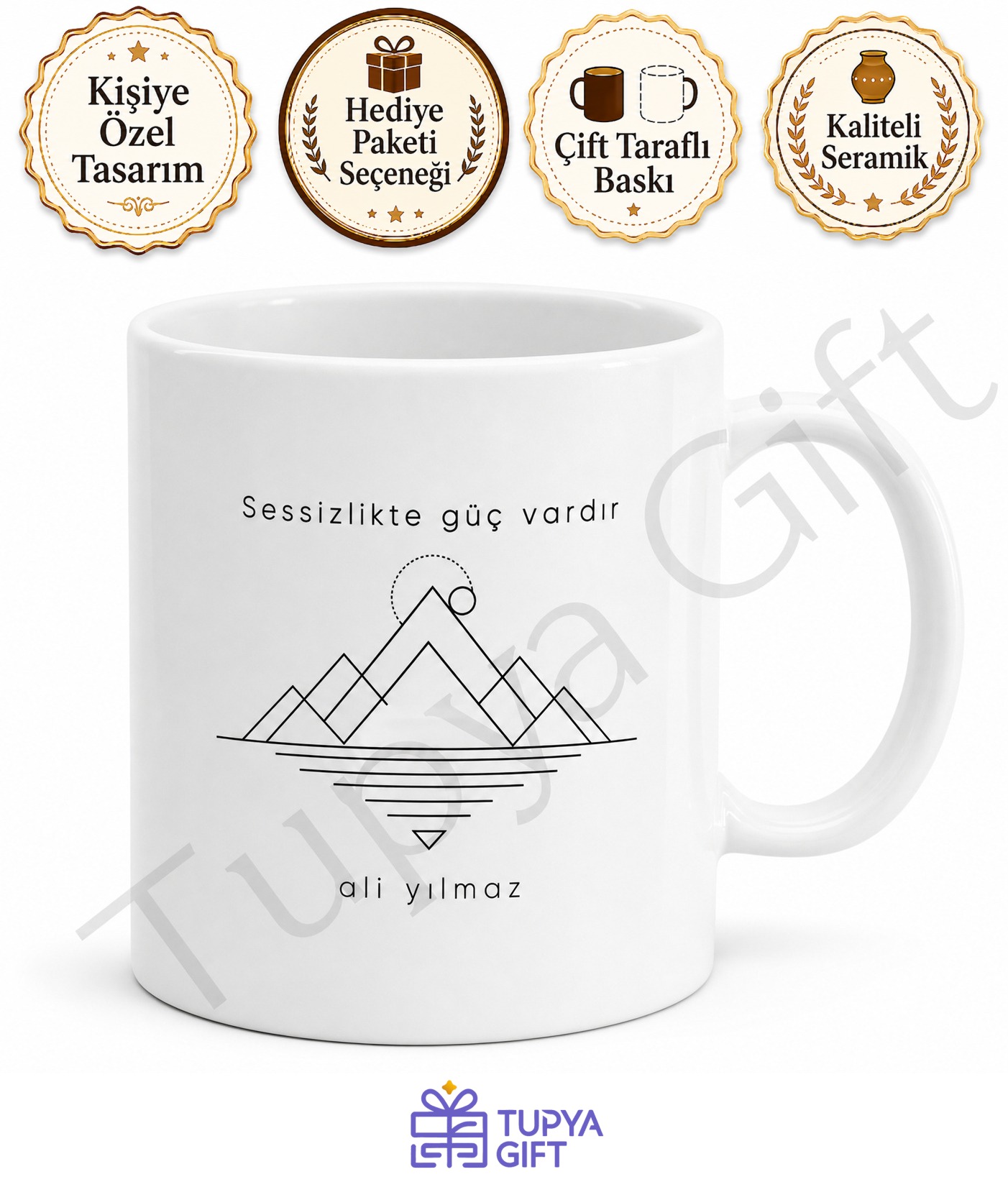 Minimalist Tasarım Baskılı Kupa Bardak Özel Tasarım Hediye Porselen Mug