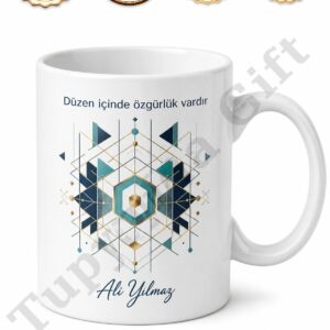 Geometrik Desenli Kişiye Özel Baskılı Kupa Bardak Hediye