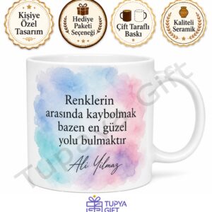 Sulu Boya Efektli Baskılı Kupa Bardak Hediye | Özel Tasarım Porselen Mug