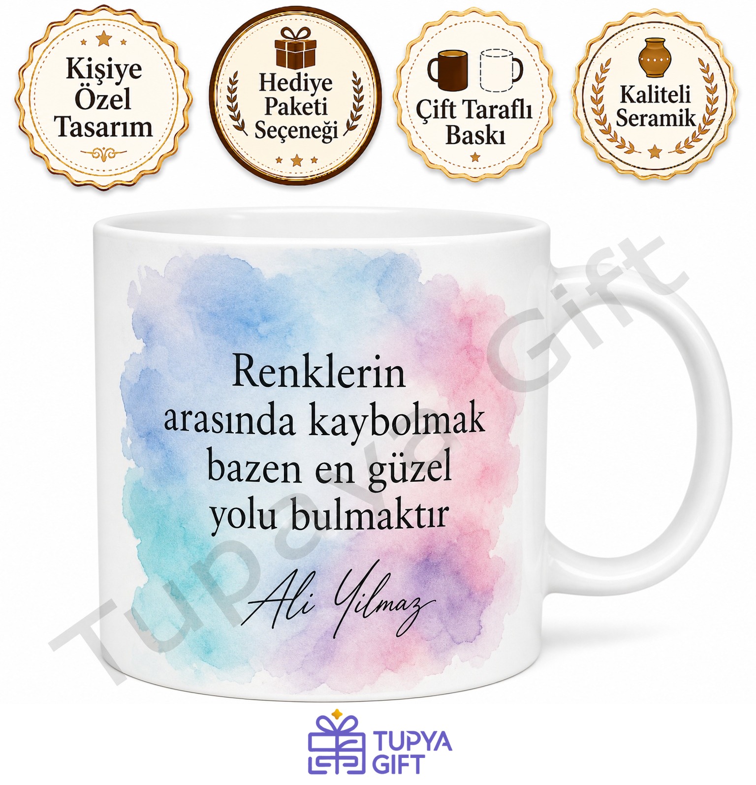 Sulu Boya Efektli Baskılı Kupa Bardak Hediye | Özel Tasarım Porselen Mug