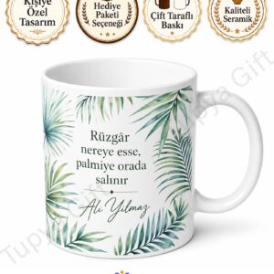 Palmiye Temalı Kişiye Özel Baskılı Kupa Bardak Hediye