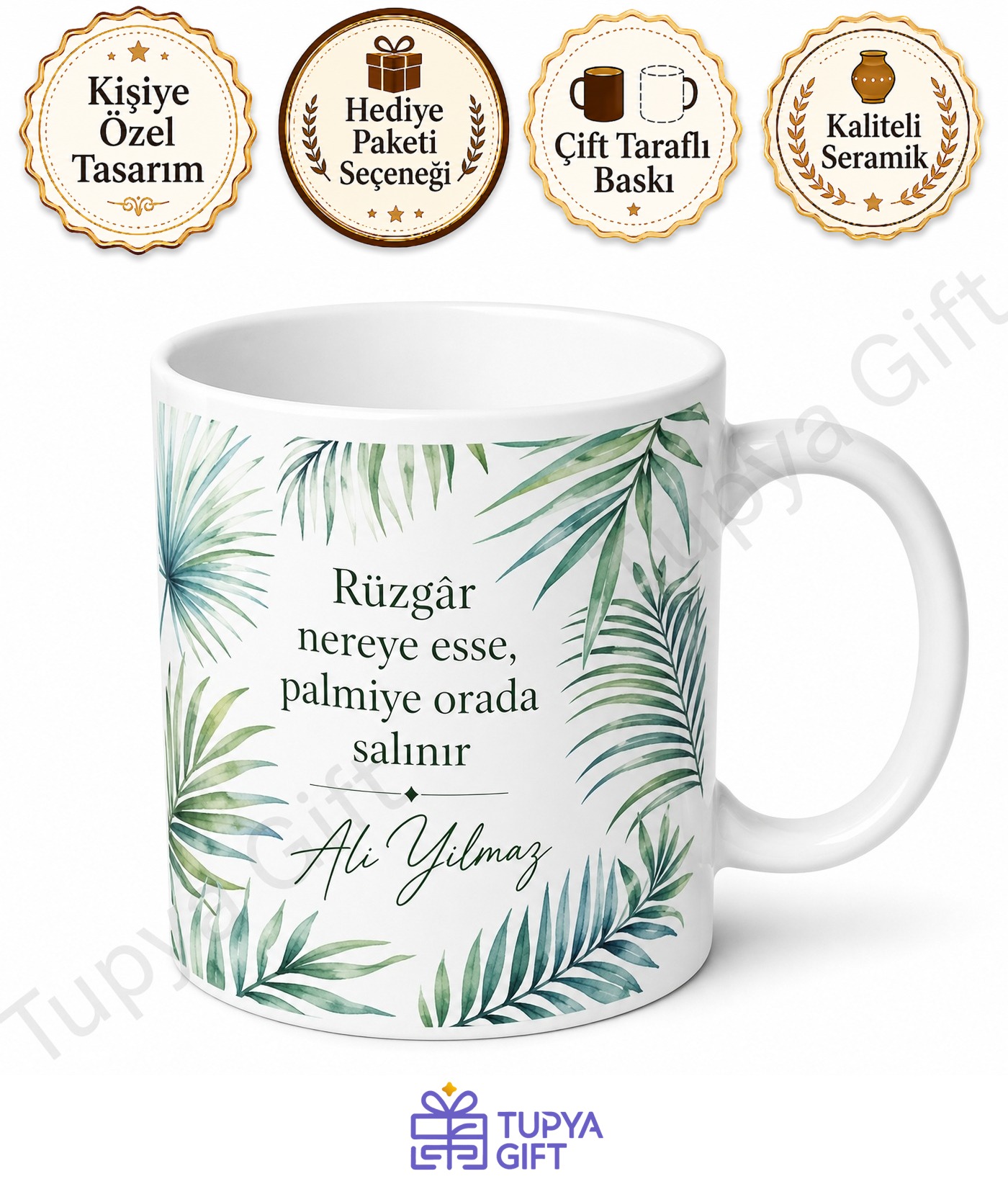 Palmiye Temalı Kişiye Özel Baskılı Kupa Bardak Hediye