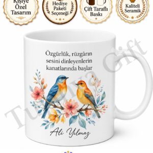 Kuş Temalı Kişiye Özel Baskılı Kupa Bardak Hediye Porselen Mug