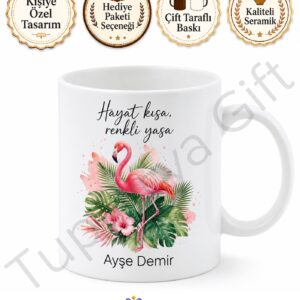 Flamingo Temalı Kişiye Özel Baskılı Kupa Bardak Hediye