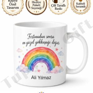 Gökkuşağı Temalı Kişiye Özel Baskılı Kupa Bardak Hediye