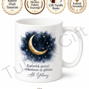 Ay ve Yıldız Temalı Kişiye Özel Baskılı Kupa Bardak Hediye