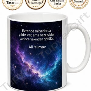 Galaksi Temalı Baskılı Kupa Bardak Uzay Desenli Hediye Porselen Mug