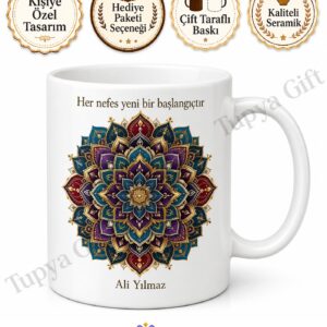 Mandala Desenli Baskılı Kupa Bardak Hediye Porselen Meditasyon Yoga Huzur