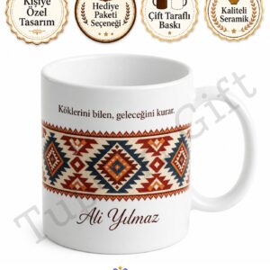 Etnik Desenli Baskılı Kupa Bardak Hediye Özel Tasarım Porselen Mug