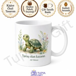 Kaplumbağa Sever Temalı Baskılı Kupa Bardak Hediye Porselen Mug