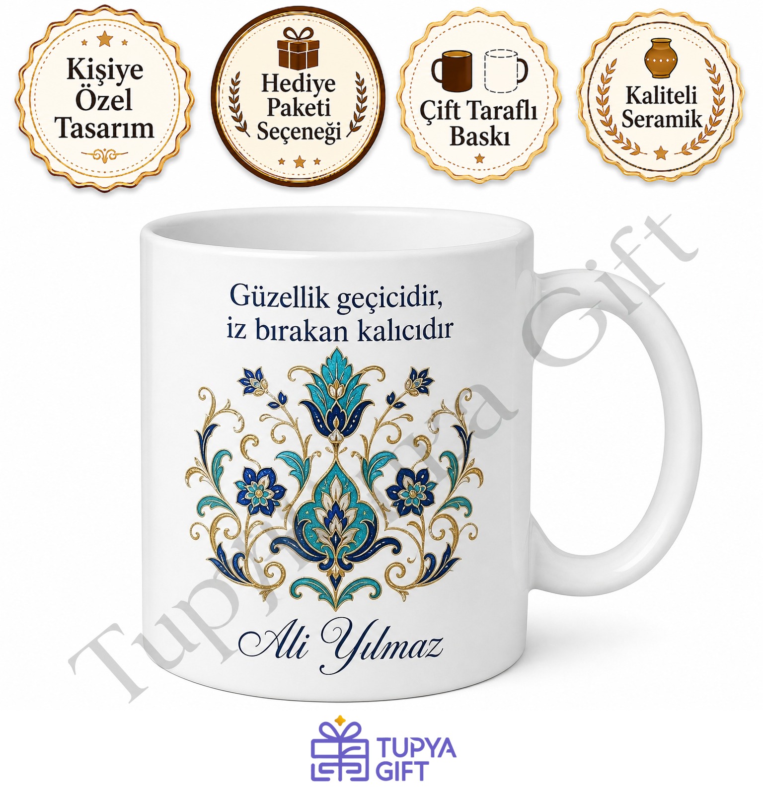 Türk Motifli Baskılı Kupa Bardak Hediye Özel Tasarım Porselen Mug