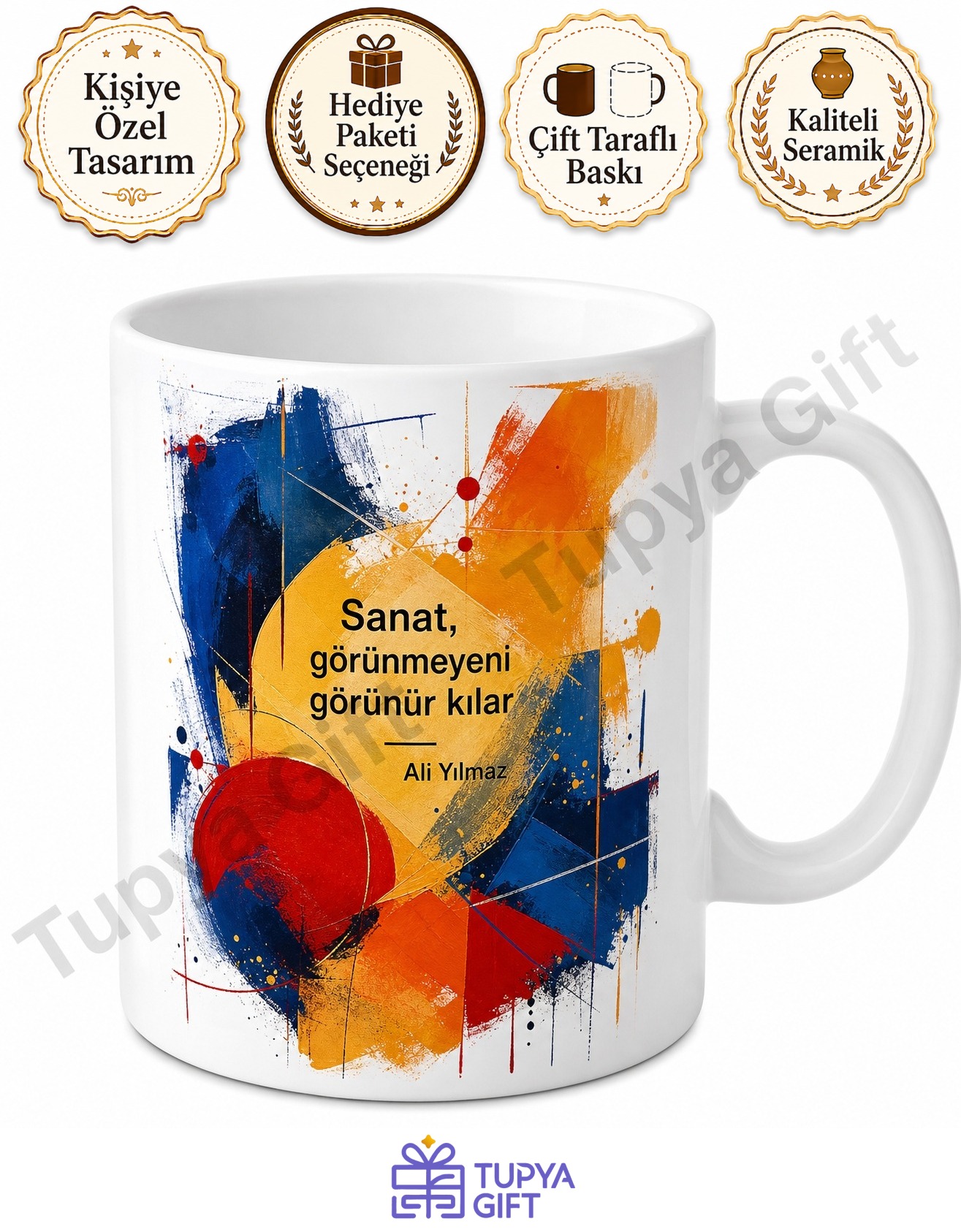 Soyut Sanat Temalı Baskılı Kupa Bardak Hediye Porselen Mug Sanatsal Tasarım