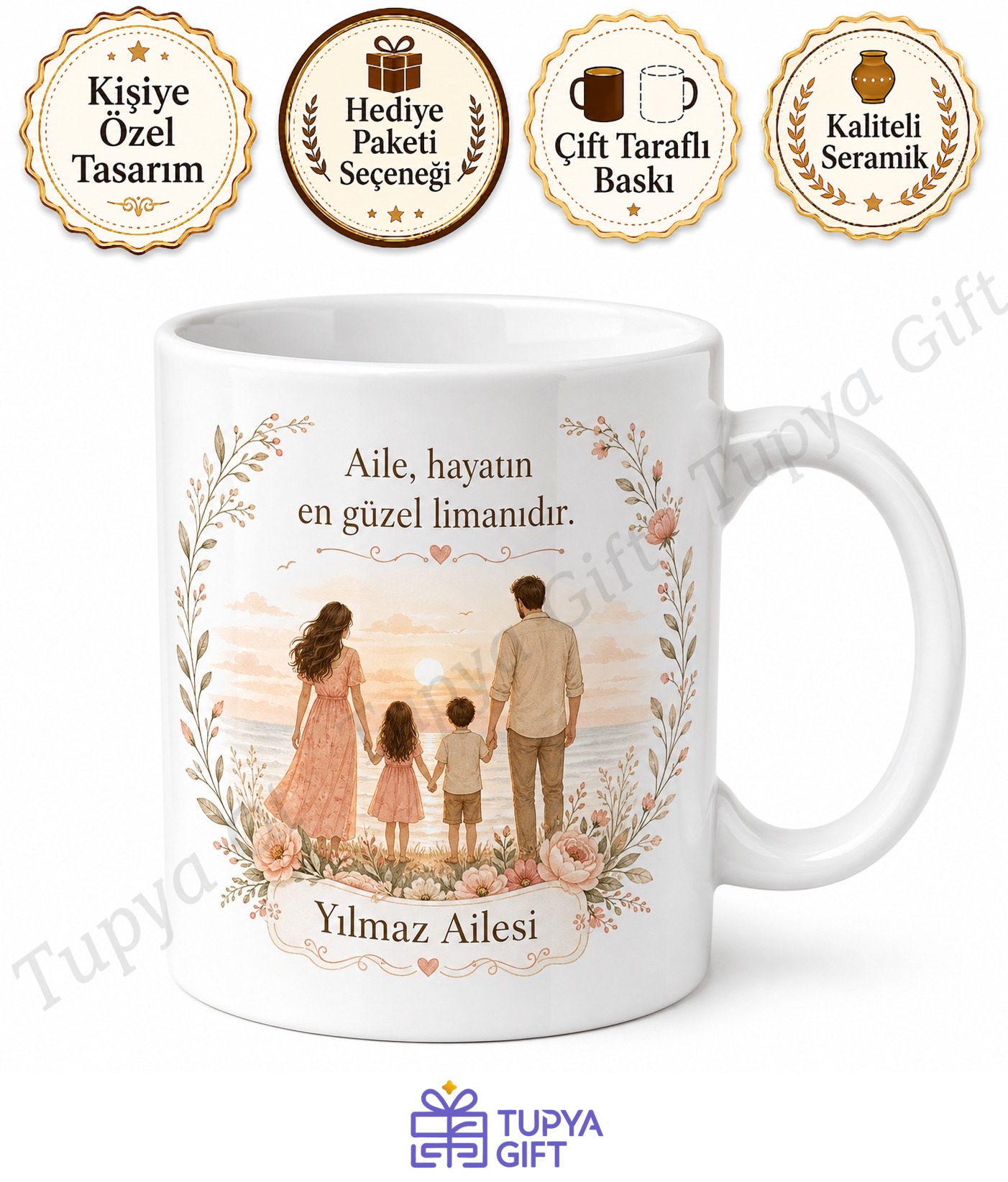 Aile Fotoğrafı Baskılı Kişiye Özel Kupa Bardak Hediye Aile Sevgisi