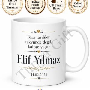 Tarih ve İsim Yazılı Kişiye Özel Baskılı Kupa Bardak Hediye