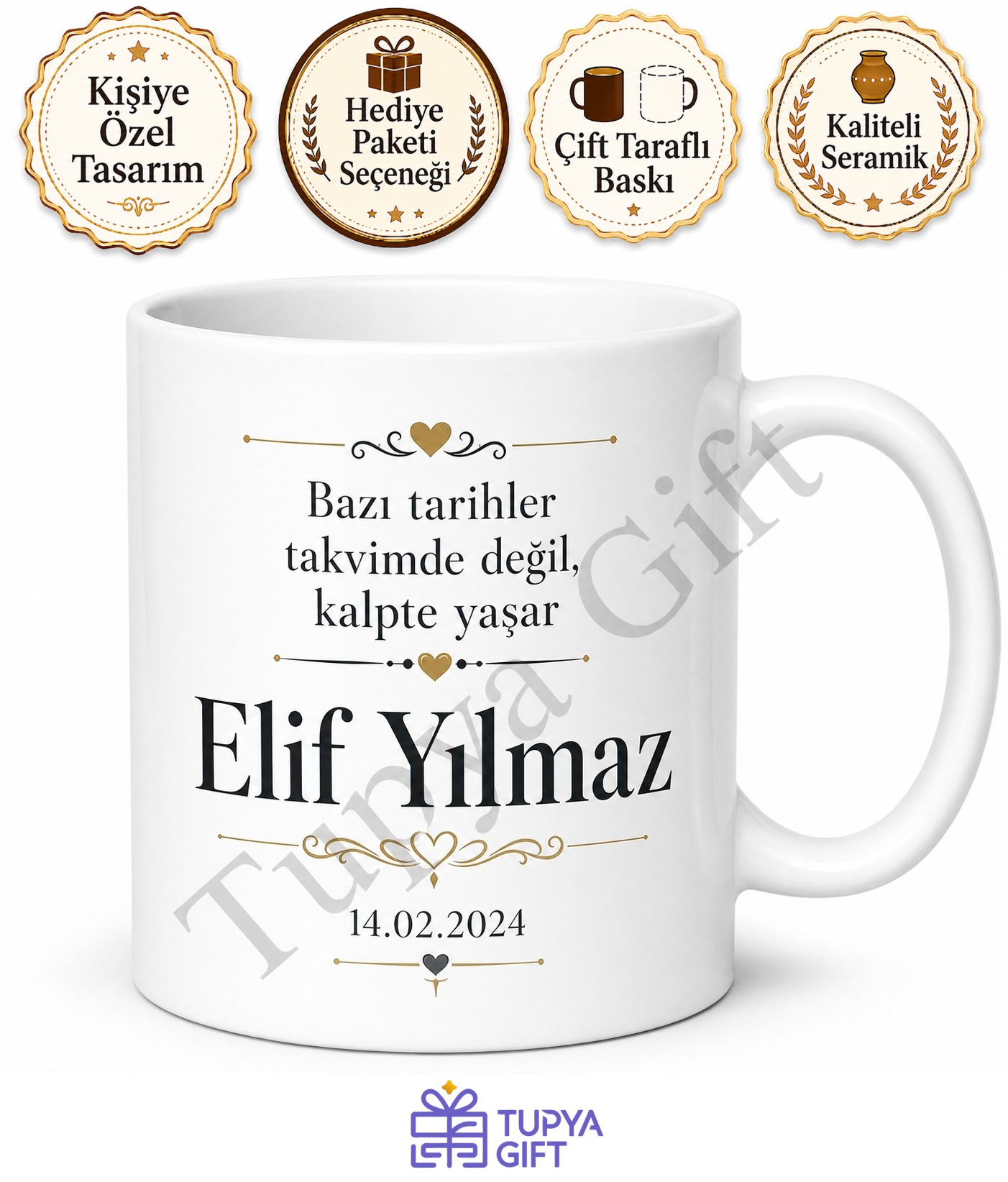 Tarih ve İsim Yazılı Kişiye Özel Baskılı Kupa Bardak Hediye