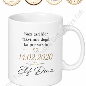 Özel Gün Tarihi Yazılı Baskılı Kupa Bardak Yıl Dönümü Hediye