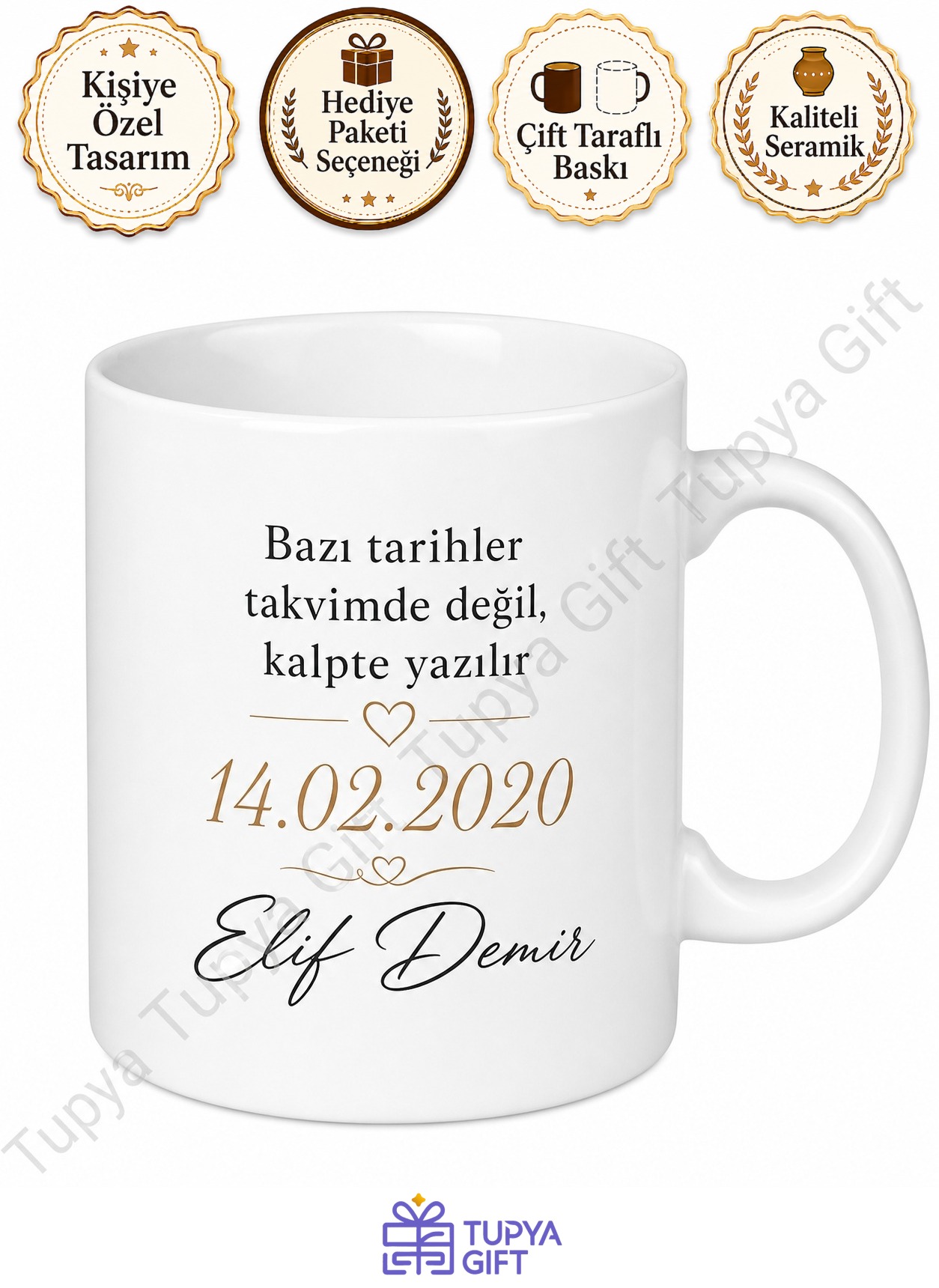 Özel Gün Tarihi Yazılı Baskılı Kupa Bardak Yıl Dönümü Hediye