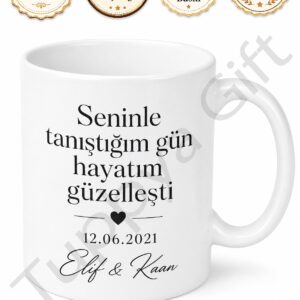 Tanışma Tarihi Yazılı Sevgiliye Hediye Baskılı Kupa Bardak Sevgili Hediyesi