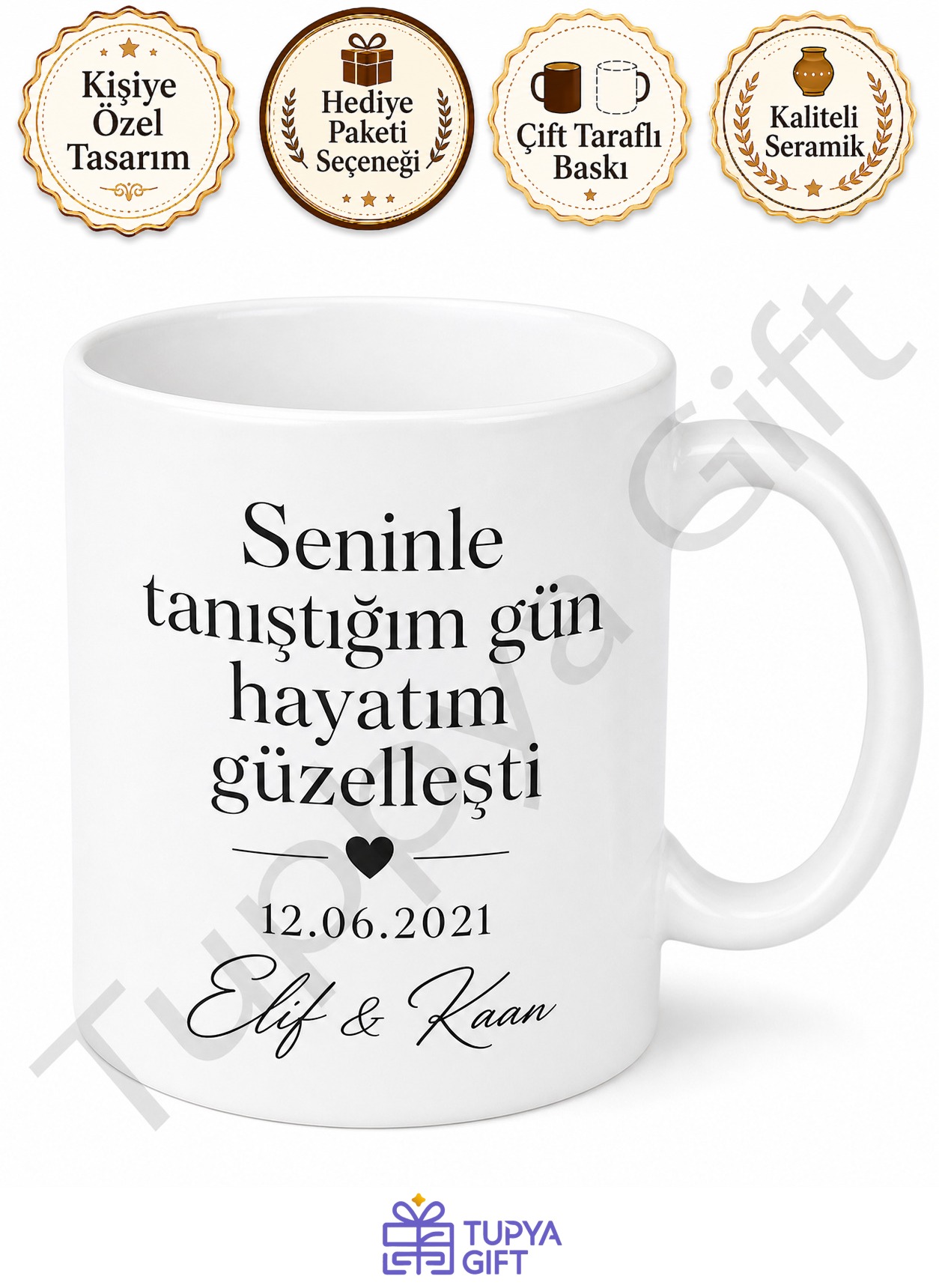 Tanışma Tarihi Yazılı Sevgiliye Hediye Baskılı Kupa Bardak Sevgili Hediyesi