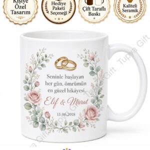 Evlilik Tarihi Yazılı Yıldönümü Hediyesi Baskılı Kupa Bardak Sevgiliye Hediye
