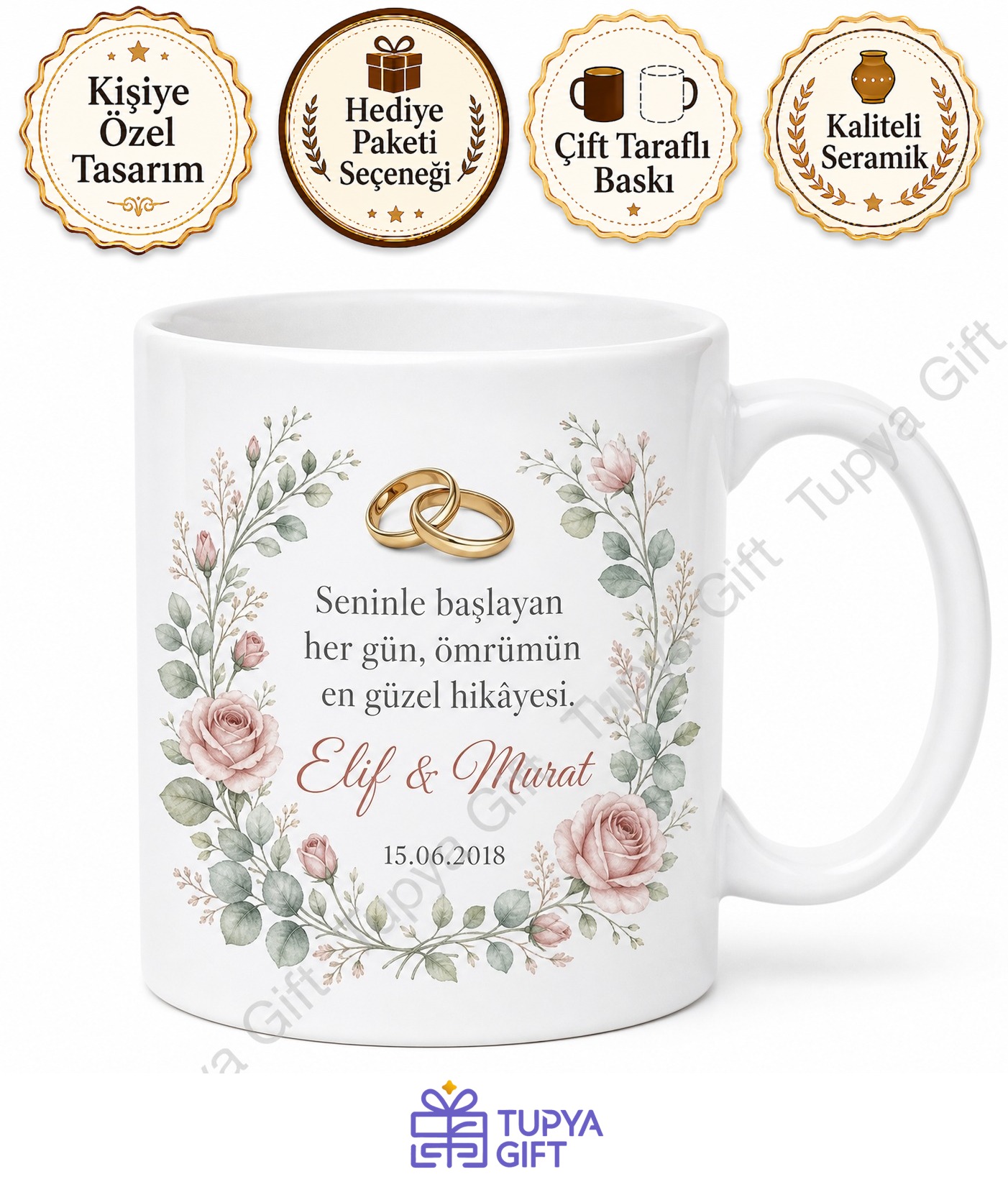 Evlilik Tarihi Yazılı Yıldönümü Hediyesi Baskılı Kupa Bardak Sevgiliye Hediye