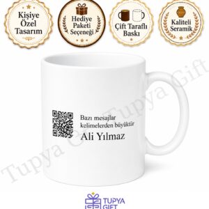 QR Kodlu (Karekodlu) Kişiye Özel Mesajlı Baskılı Kupa Bardak Hediye