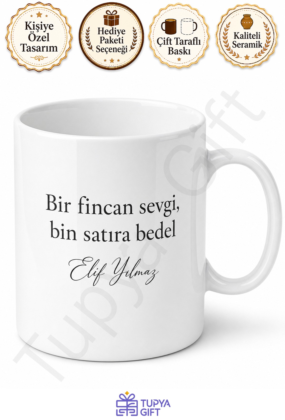 Şiir Yazılı Kişiye Özel Baskılı Kupa Bardak Hediye Porselen Mug