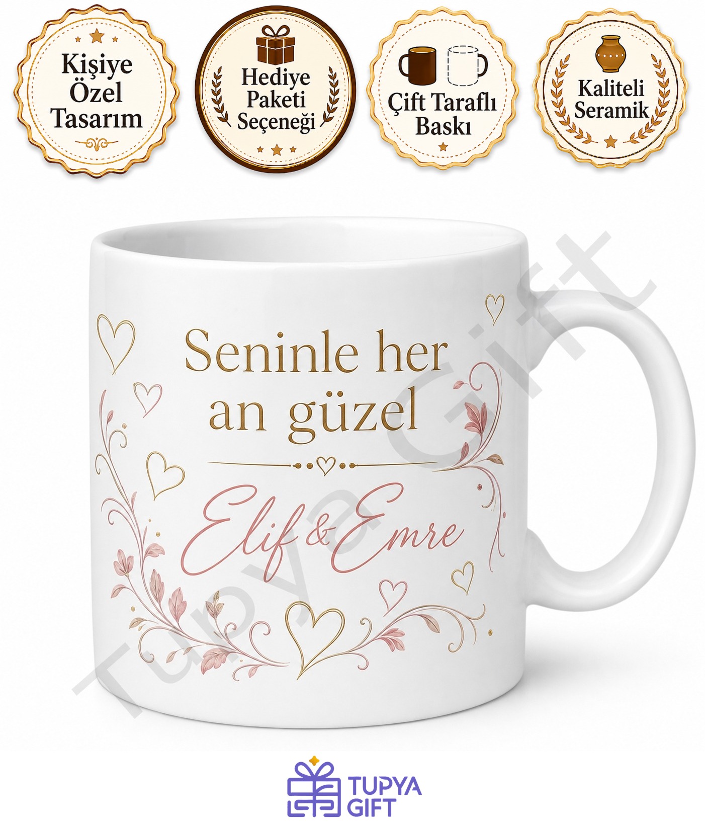 Söz Yazılı Çiftlere Özel Baskılı Kupa Bardak Sevgiliye Hediye